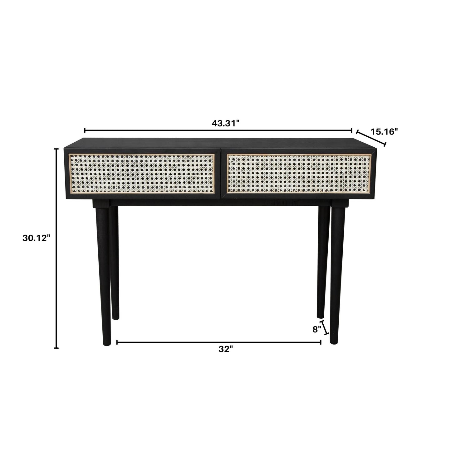 Cane Console Table - Matte Black