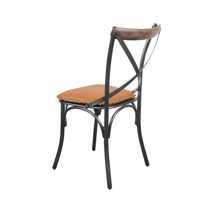 Metal Crossback Chair with Cognac Seat Cushion