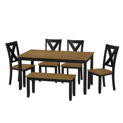 Arlington 6 Pc Dining Table + 4 Chairs + Bench, Brown/Black