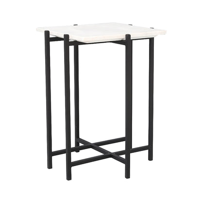 Function Side Table - White Marble/Black Base