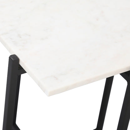 Function Side Table - White Marble/Black Base