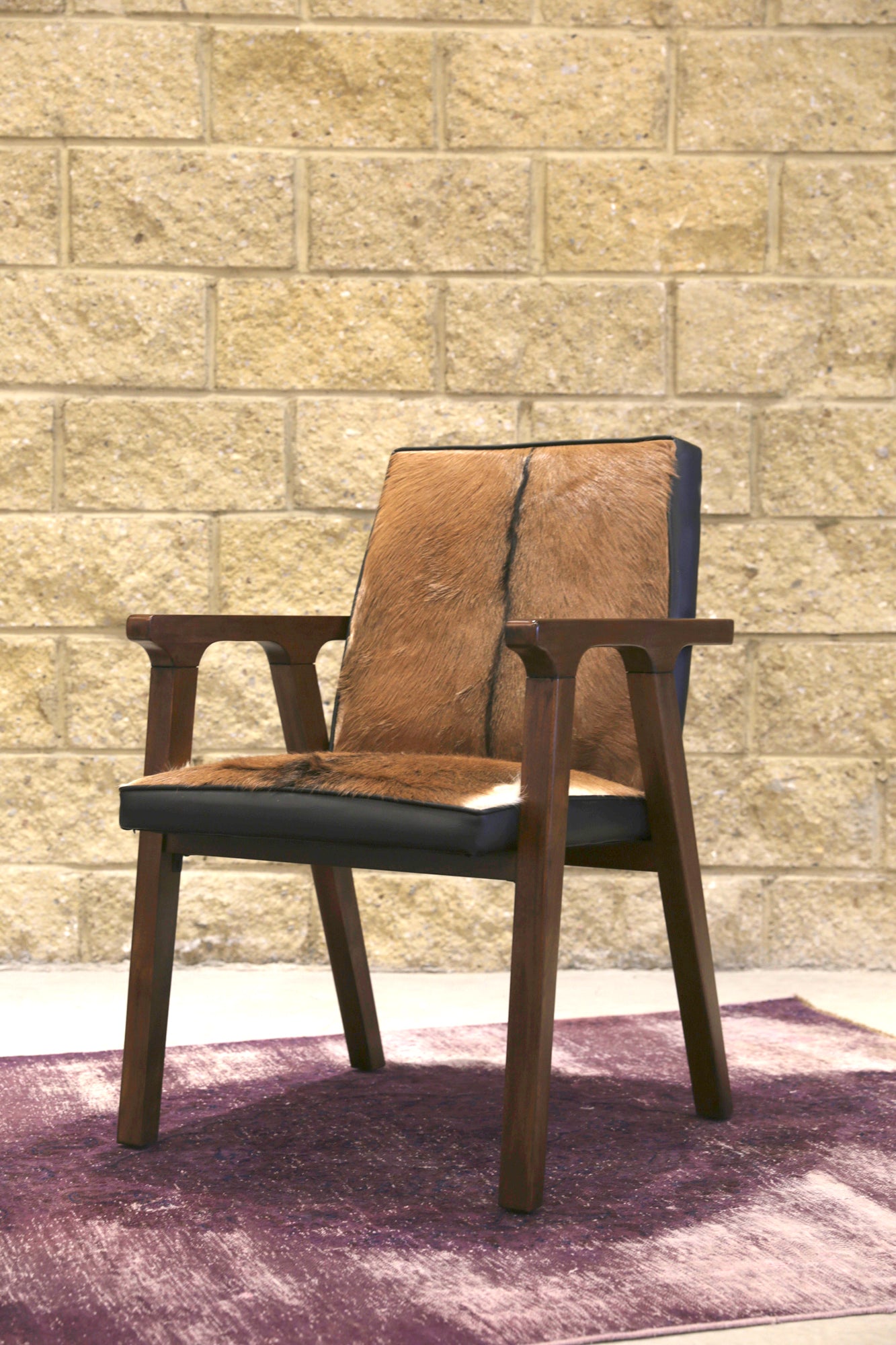 Rio Cool Armchair - Brown Mindi Oak, Leather/Goat Hair