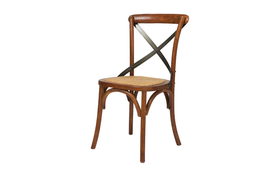 Cross Back Chair w/ Rattan Seat - Brown