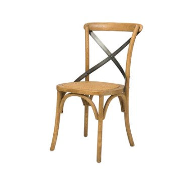 Cross Back Chair w/ Rattan Seat - Natural Rustic